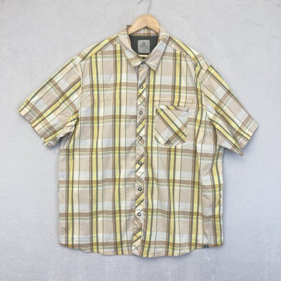 Ascend Snap Up Lightweight Shirt Mens 2XL Plaid Yellow Brown Outdoor Pocket XXL - Picture 1 of 13